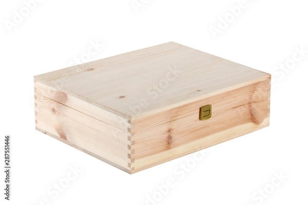 Fototapeta close wood wine gift box isolated on white background with clipping path included