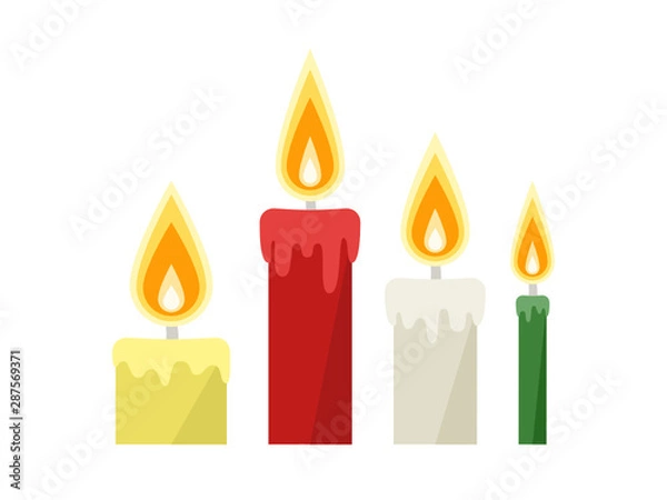 Obraz 火が灯されたクリスマスの蝋燭（ろうそく）のイラストセット