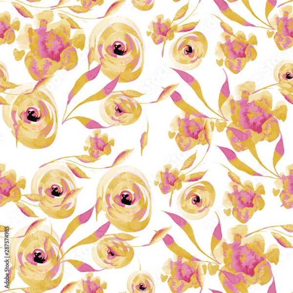 Fototapeta Seamless pattern beautiful flowers trendy new leaf floral geometric