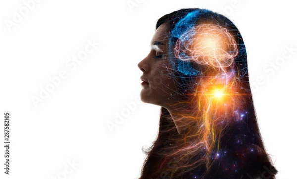 Fototapeta Human head and brain.Artificial Intelligence, AI Technology, thinking concept.