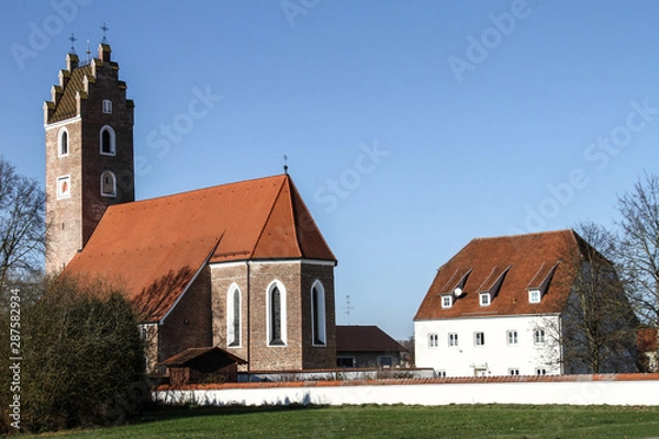 Fototapeta Kirche mit Pfarrhaus
