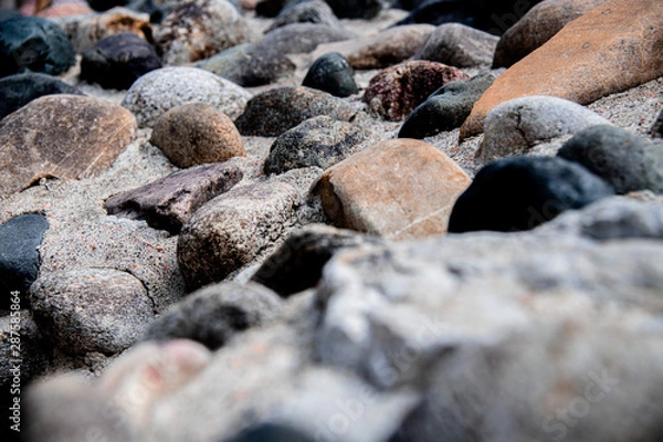 Fototapeta Stones on a roman wall in Sofia with blur in the foreground
