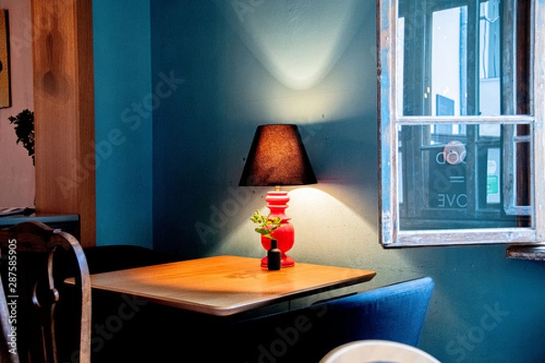 Fototapeta Blue room with table and lamp