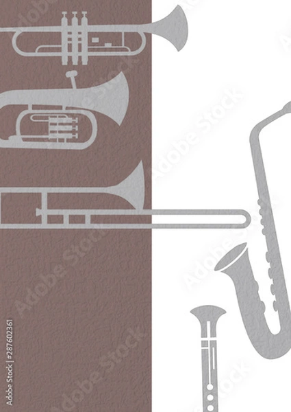 Obraz 吹奏楽で使う楽器のシルエットでデザインした背景素材