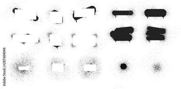 Obraz Zestaw ręcznie rysowane ramki farby w sprayu i banery tekstowe. Pudełko z atramentem aerografu. Tło grunge. Ilustracja wektorowa na białym tle.