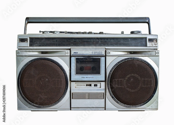 Obraz old retro radio cassette recorder on white background