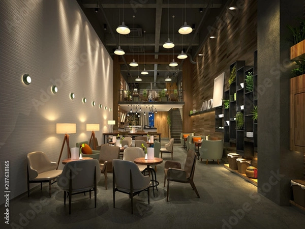 Fototapeta 3d render of restaurant cafe