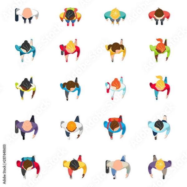 Obraz Top View People. Crowd of people on white background from top view.