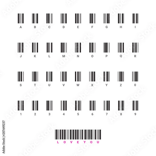 Fototapeta Bar Code Alphabet for your design. Bar Code Set . Universal Product Scan Code.