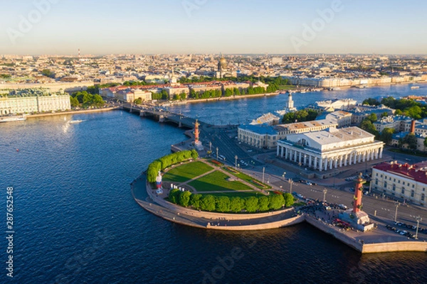 Obraz Spit of Vasilyevsky Island. St. Petersburg. Neva River. Summer view of Petersburg. Exchange. Rastral columns. The Cabinet of Curiosities. The Palace Bridge.