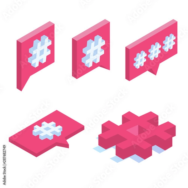 Fototapeta Hashtag sign isometric icon. Vector illustration.