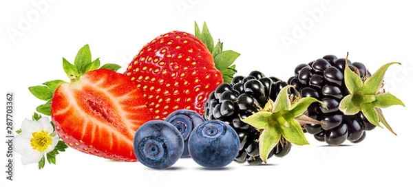 Fototapeta Collage of fresh berries isolated on white background with clipping path