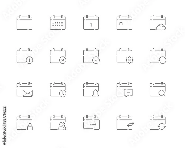 Fototapeta Simple set of Calendar related vector line web icons. Contains such Icons as Calendar, Today, Mobile sync, Private, Family and more. Editable Stroke. 48x48 Pixel Perfect.