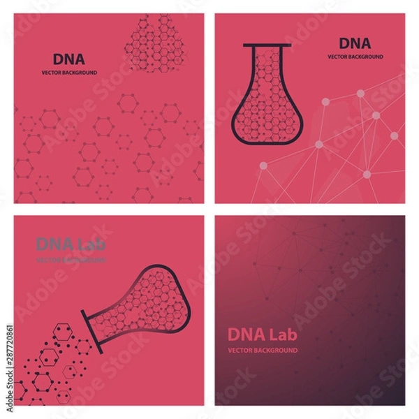Fototapeta Set of Vector Background - DNA Strands coming out of a Test Tube. Creative Concept for showing Biotechnology,Innovation, Invention, Bio-Science, Clone and many other ideas.