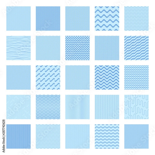Fototapeta Blue vector seamless wavy line pattern big collection