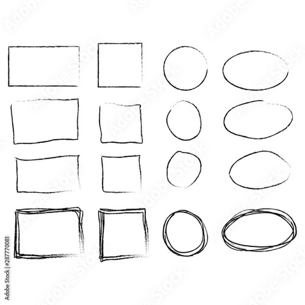 Fototapeta Hand drawn frames set. Cartoon style. Square, rectangle, circle, oval