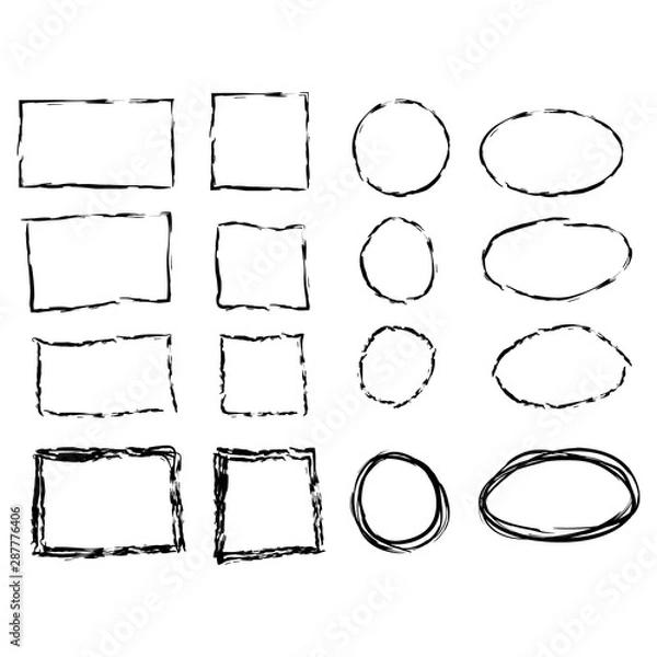 Fototapeta Black circle and square frames. Brush strokes. design elements set