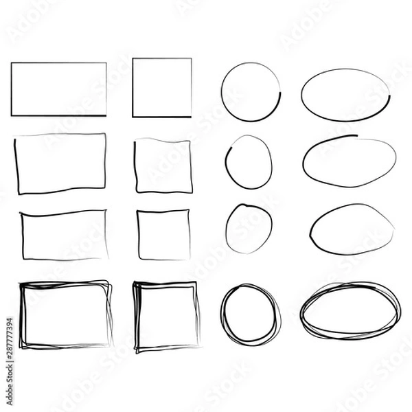 Fototapeta Black circle and square frames. Brush strokes. design elements set