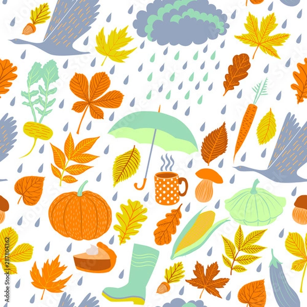 Obraz Light Autumn Pattern in Hand-Drawn Flat Style