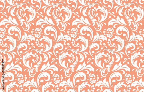 Fototapeta Flower pattern. Seamless white and pink ornament. Graphic vector background. Ornament for fabric, wallpaper, packaging