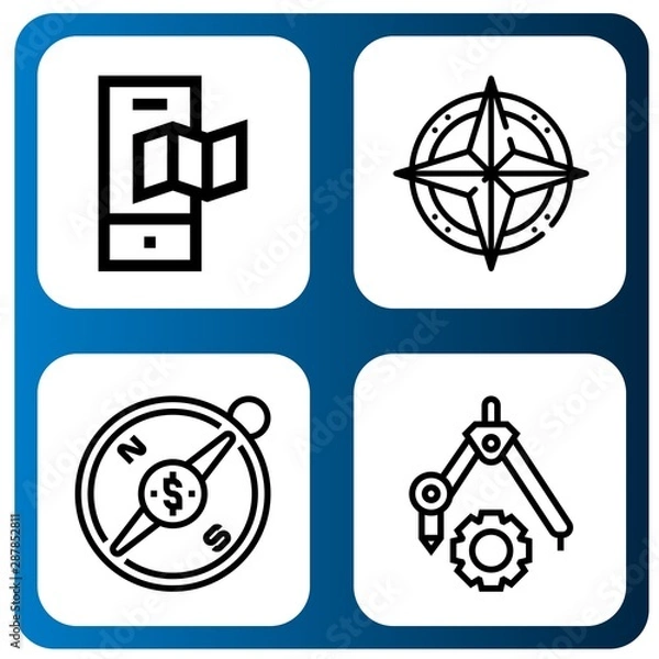 Fototapeta Set of north icons such as Map, Compass , north