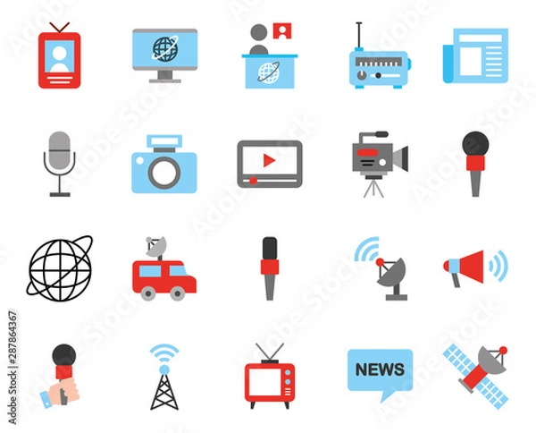 Fototapeta bundle of news broadcasting icons
