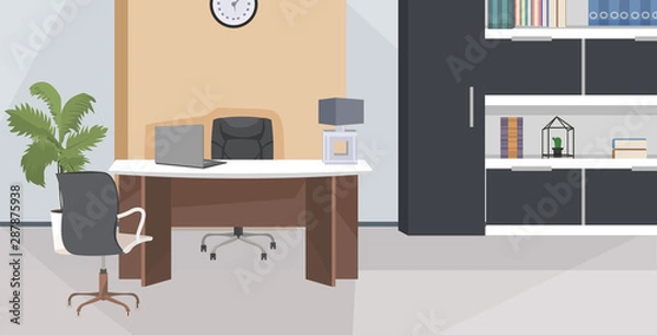 Fototapeta stylish workplace with computer monitor at office modern living room or cabinet interior empty no people apartment with furniture flat horizontal