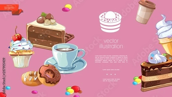Obraz Cartoon Sweet Products Template