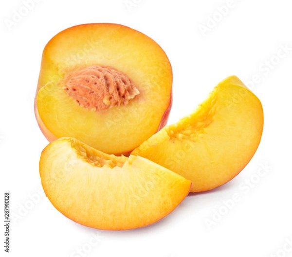 Fototapeta Ripe cut peach on white background