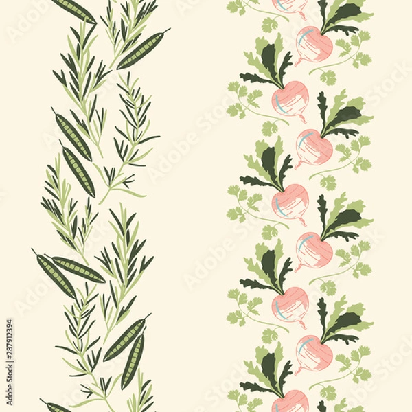 Fototapeta Vegetables Vertical Vector Seamless Borders Set
