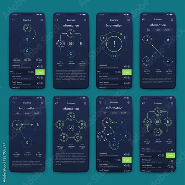 Fototapeta Different UI, UX, GUI screens and flat web icons for mobile apps