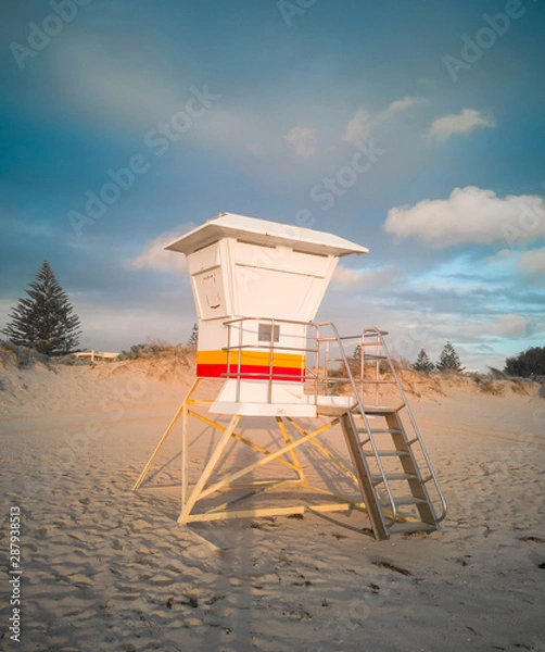 Obraz Scarborough beach with lifeguard stand in blue sky, in Western Australia.