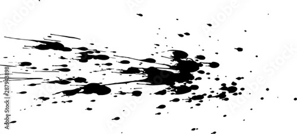 Fototapeta Black paint, ink splash, brushes ink droplets, blots. Black ink splatter grunge background, isolated on white. Vector illustration