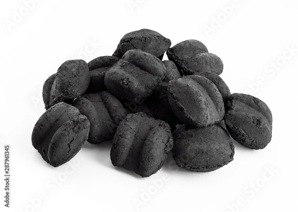 Obraz group of bbq charcoal briquette on white background