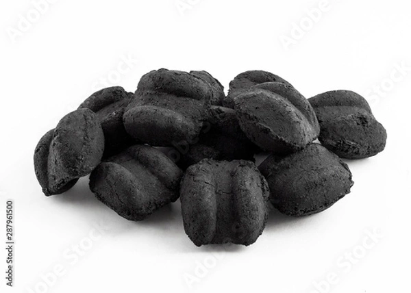 Obraz group of bbq charcoal briquette on white background