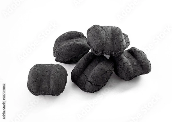 Obraz group of bbq charcoal briquette on white background