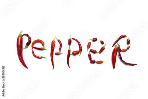 Obraz inscription pepper laid out by peppers on a white background