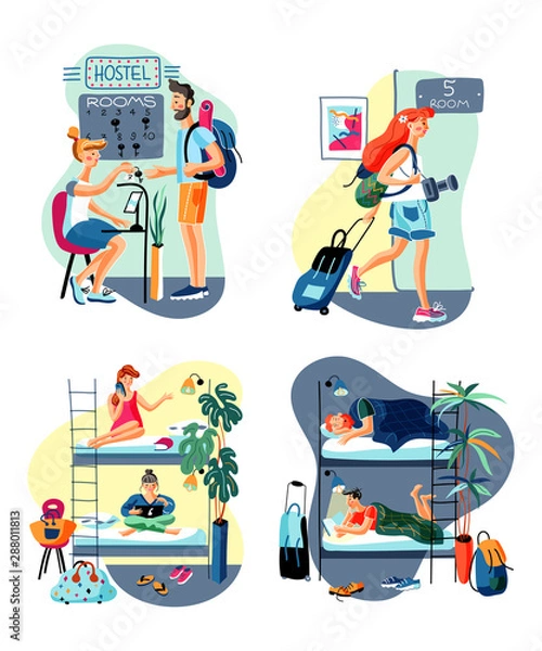 Fototapeta Room booking flat vector illustrations set