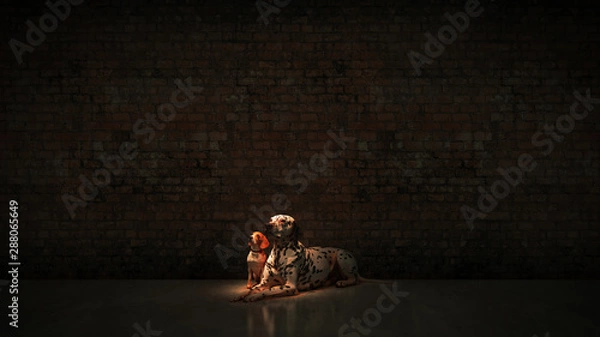 Obraz lonely street dogs. 3d rendering