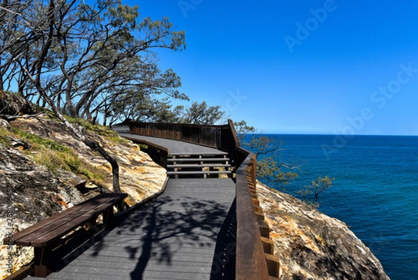 Fototapeta Gorge Walk wooden pathway with ocean view on North Stradbroke Island, Queensland, Australia