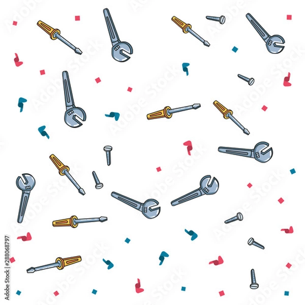 Fototapeta pattern of wrenches with screwdrivers