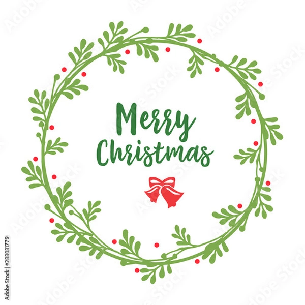 Fototapeta Wallpaper of merry christmas, space for text, decorative of frame with elegant green leaves flower. Vector
