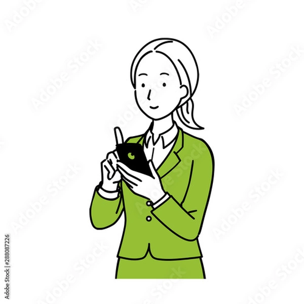 Fototapeta スマホを操作する女性　笑顔