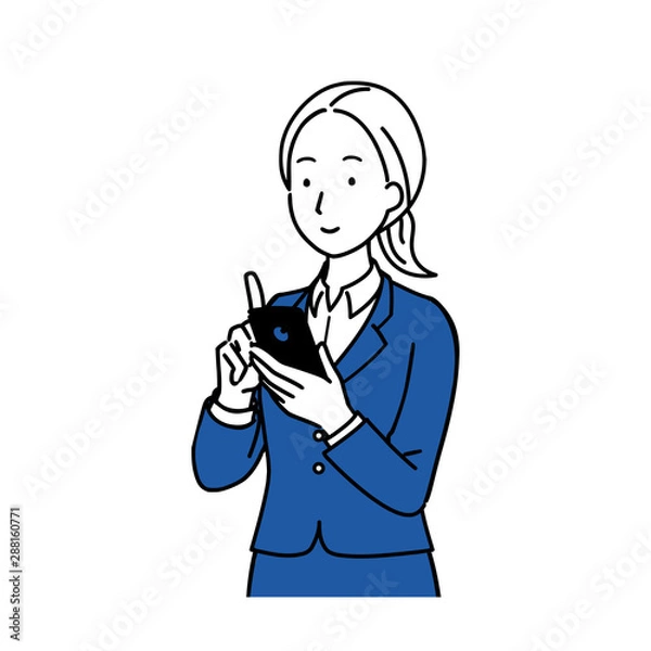 Fototapeta スマホを操作する女性　笑顔