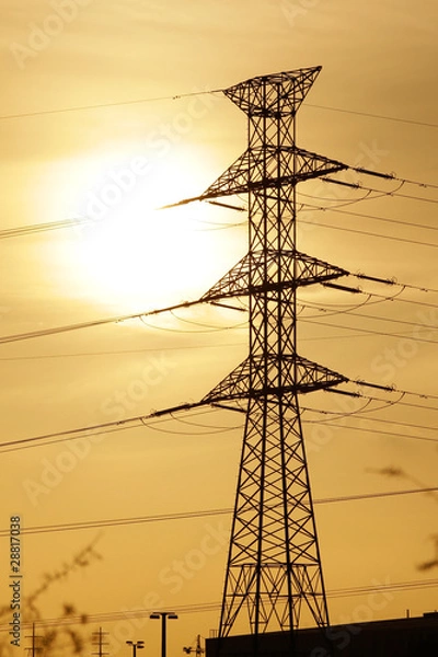 Fototapeta electric tower at sunset