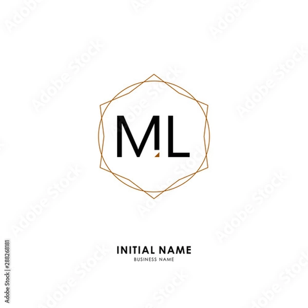 Fototapeta M L ML Initial logo letter with minimalist concept. Vector with scandinavian style logo.