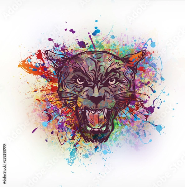 Fototapeta Tiger head with creative abstract element on white background - Illustration