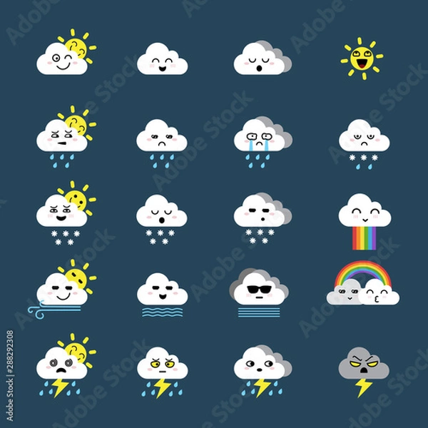 Obraz Cute emoticon icon of cloud icon, weather icons set
