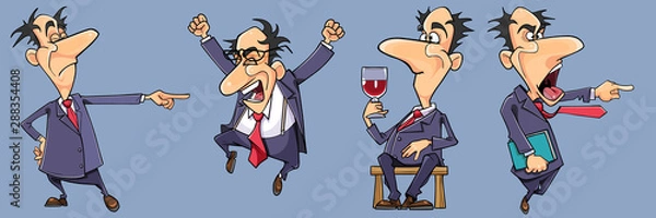 Obraz set of different emotions of cartoon businessman man in suit with tie