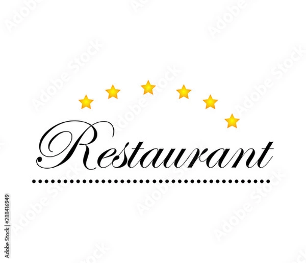 Fototapeta Food And Restaurant Logo - Isolated On White Background. Vector Illustration For Cook, Kitchen And Bar Logo. Five Star Restaurant And Food Logo For Bistro, Sticker And Label